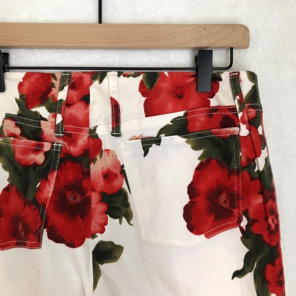 VTG NEWPORT NEWS Easy Style Flare Leg Floral Pants Women's Sz 12 White Cotton - Picture 9 of 11